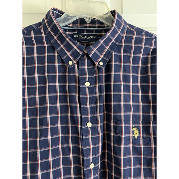 US POLO ASSN Mens Long Sleeve Shirt Size 3XLT Plaid Cotton Blend Button Front - Picture 2 of 13